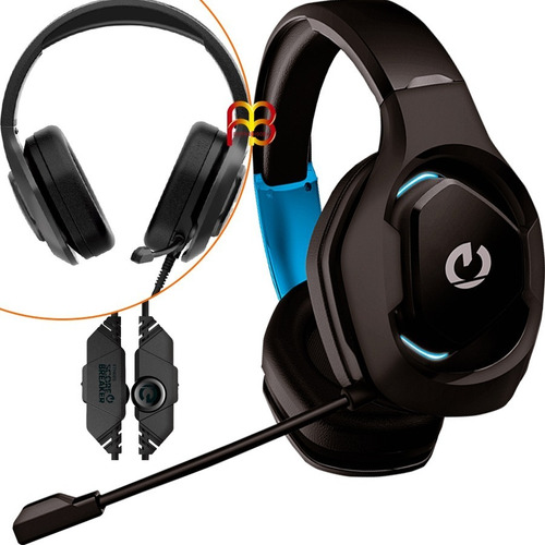 Auriculares Gamer Negros Luz Led Azul Micrófono Mute Para Pc