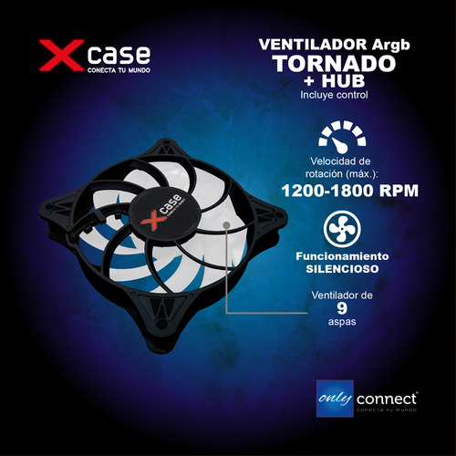 Kit 4 Ventiladores Xcase Gamer Argb Tornado + Hub + Remoto Negro/argb