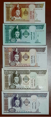Cinco Billetes De Mongolia, Asia. Para Coleccion.