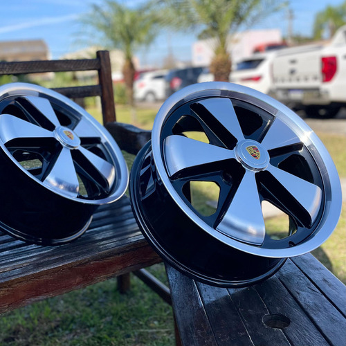 Jogo Roda Fuchs Aro 17 Porsche 5x112 + Bicos Cor Preta Diamante