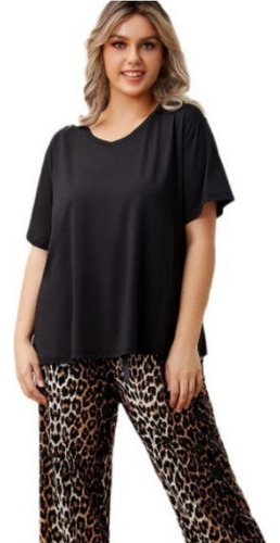 Conjunto De Pijama Con Estampado De Leopardo De Talla Grande