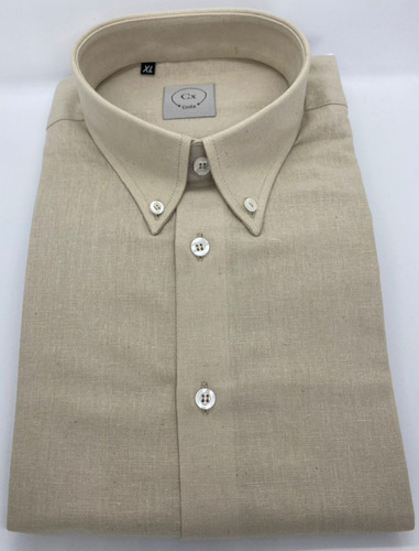 Camisa Algodón Lino Diseño Liso Beige Marca Croix