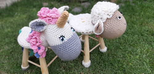 Imagen 5 de 8 de Banquito Infantil De Madera Alba Amigurumi Tejido Crochet