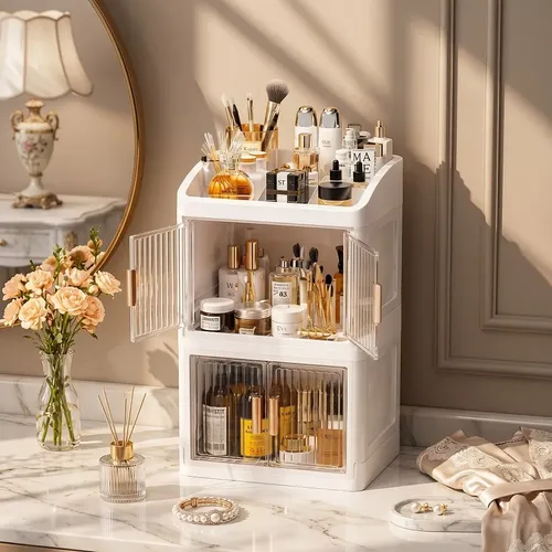 Estante  Organizadora De Maquiagem Cosmeticos 2 Andares Branco-duas Camadas