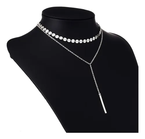 comprar Collar Gargantilla Doble Capa Multi Monedas + Cadena Lisa