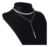 Comprar Collar Gargantilla Doble Capa Multi Monedas + Cadena Lisa