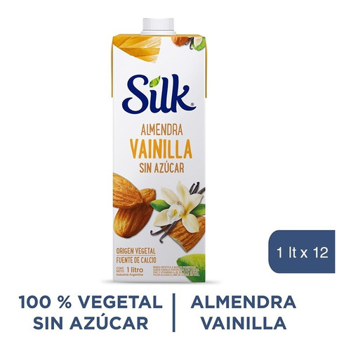 Silk Leche Vegetal Almendra Vainilla Sin Azucar 1ltx12 Pack