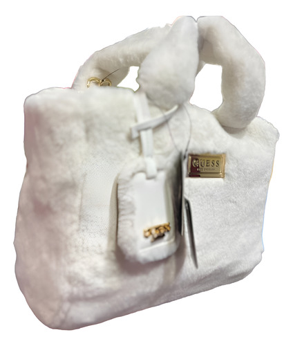 Bolsa Tote Guess Color Crema En Peluche Para Dama, Practica Crema Lisa Oro Crema