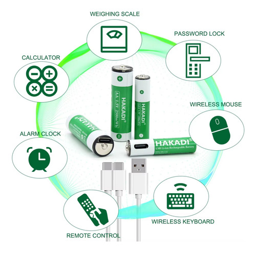 Batería Pila Aa Recargable Usb 600mah Pack X4