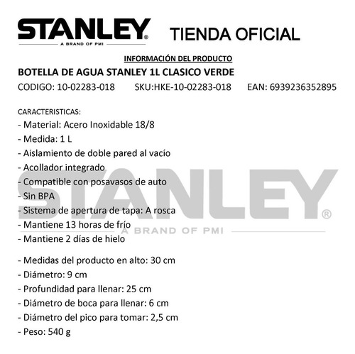 Botella Stanley Para Líquidos 1 Litro Original Clasico