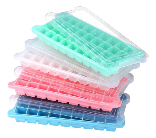 Cubetera Silicona Flexible Con Tapa Hielo Cubitos Bandeja Color