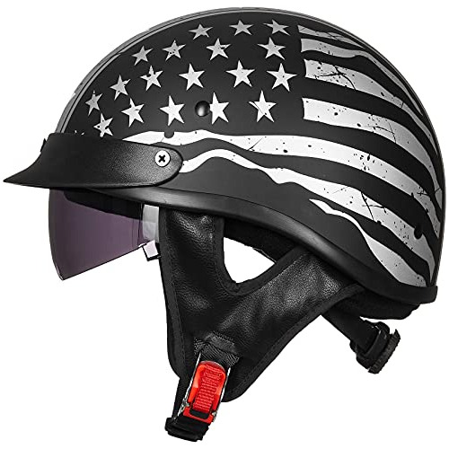 Casco De Media Cara Motocicleta Visera Solar, Hebilla D...