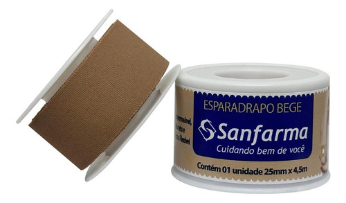 Esparadrapo Impermeavel Bege Sanfarma 25mm X 4,5m 12 Unid
