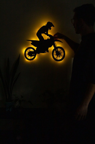 Deco Led - Cuadro Decorativo Con Luz - Motocross Negro