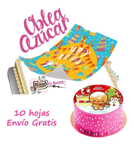 Hojas Comestibles De Azucar Oblea Pastel 10 Pzas P/impresora
