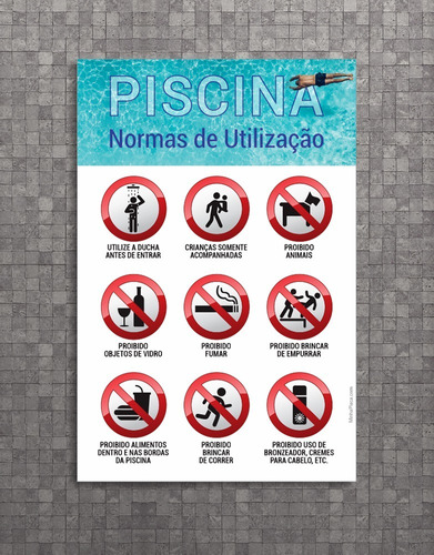 Placa Normas Utilização Piscina - Condomínio - 50x33cm