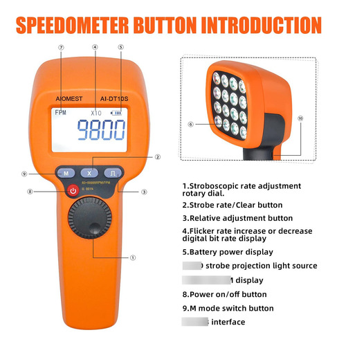 Estroboscopio Led Digital 60 A 99999 Rpm Tacómetro Sin Conta