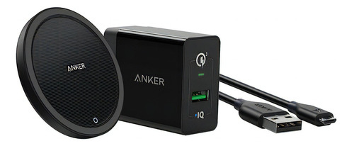 Carregador Indução Anker Powerwave+ Pad 10w + Fonte Qc 3.0 Cor Preto