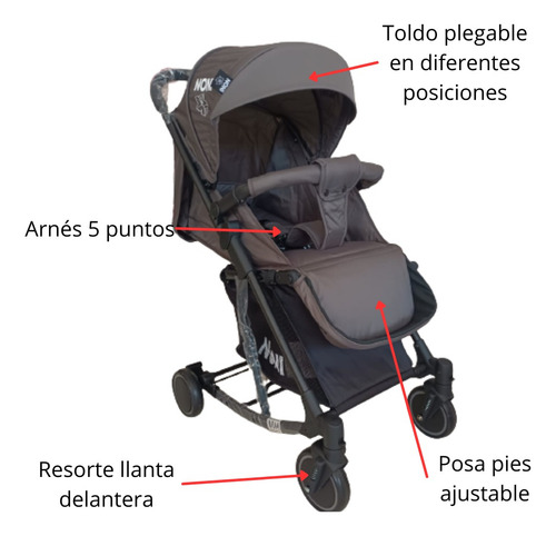 Carriola Mecedora De Paseo Mango Abatible. Noni Is-555-d. Color Gris Oscuro Chasis Negro