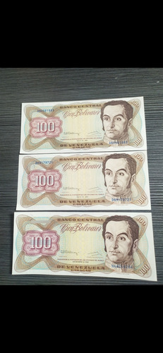 3 Billete 100 Bolívares  1992 Serial And