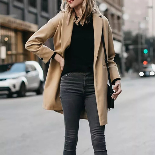 Chaqueta Para Mujer, Cuello Vuelto, Abrigo De Invierno, Con
