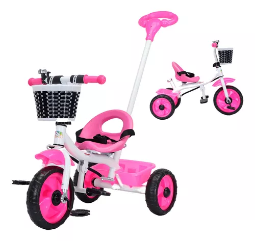 Triciclo Infantil com Capota Haste Empurrador com Pedal Motoca 2