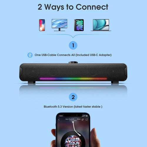 Altavoz Inalámbrico Bluetooth Usb Portátil Negro Con Luz Rgb