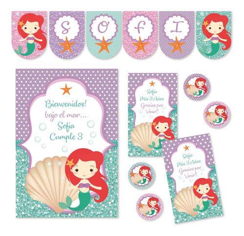 Mini Kit Imprimible Sirenita Infantil Deco Cumple 