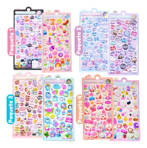 Pegatinas 3d Kawaii Relieve Cristal Calcomanías Decorativas Personaje Paquete 3