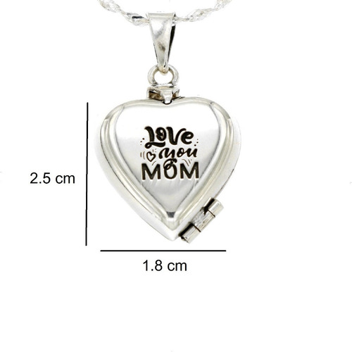 Imagen 2 de 7 de Dije Relicario Corazón Plata 925 Grabado Mujer Mamá Agálea