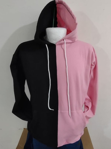 Sudadera Dos Colores Negro Con Rosa Hoodie Unisex