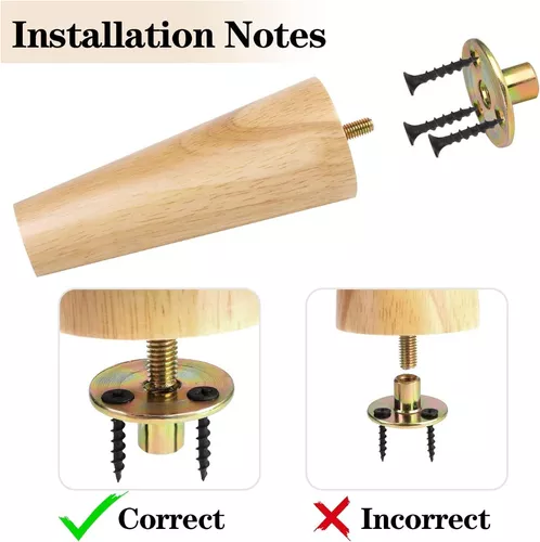 Juego de 4 patas de repuesto de sofá de madera resistentes con perno  preperforado de 5/16 pulgadas, 3.9 in, 5.9 in, 7.9 in (tamaño de 7.9 in)