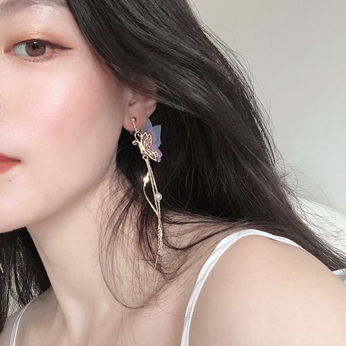 H Pendientes Largos Arete Elf Con Alas De Mariposa