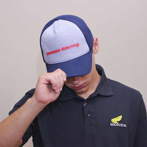 Boné Trucker Moto Honda - Silk Emborrachado - Cinza/azul - Coleção Racing
