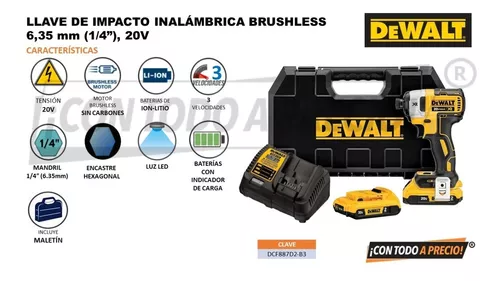 Atornillador de impacto inalambrico 1/4 pulg 20 v brushless dcf887d2