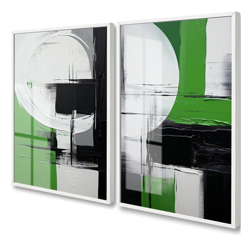 Kit 2 Quadros Decorativos Abstrato Moderno Verde Preto Vidro