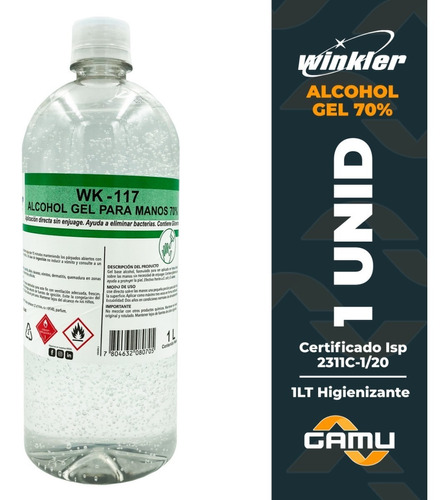 Alcoholgel Winkler 70% Certificado Isp 1 Litro Higienizante