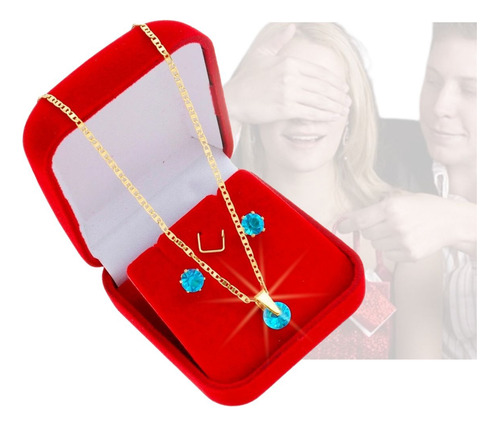 Conjunto Colar Pingente + Brinco Ponto De Luz Folheado A 18k