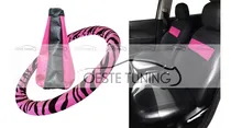 Comprar Fundas Cubre Asiento Cuero + Cubre Volante + Cofia Rosa Auto