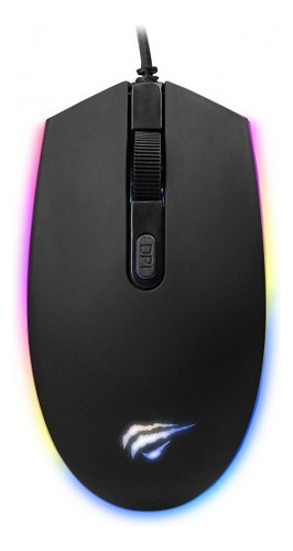 Mouse com fio Havitms1003 Gamer com luzes Rgb e cor de configuração Dpi preta