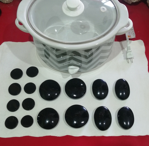 Kit De 16 Piedras Calientes De Obsidiana Con Calentador 