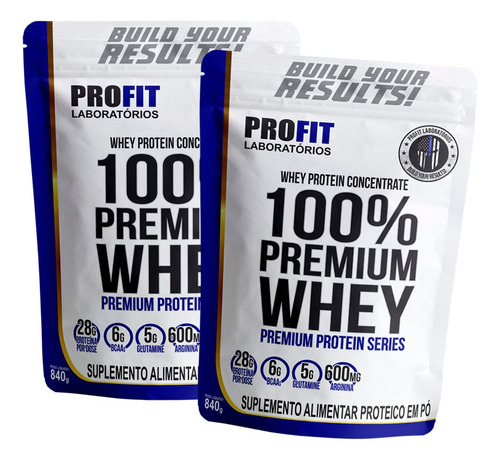 2x Whey Protein 100% Concentrado Premium 840g Cada Profit Sabor Chocolate