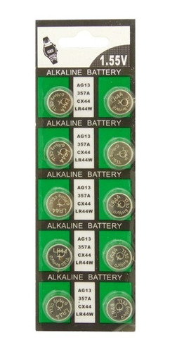 Pila Bateria Ag13 A76 Lr44 Alcalina Pack 10 Pilas De Litio
