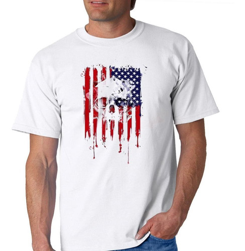 Remera De Hombre Calavera Con Bandera Estados Unidos M2