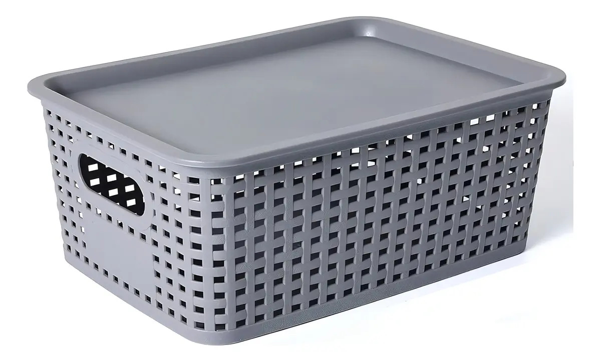 Pack Caja Organizadora Ratán 6 Lt. Color Gris Canasto Cocina 1 Unidad - Gris