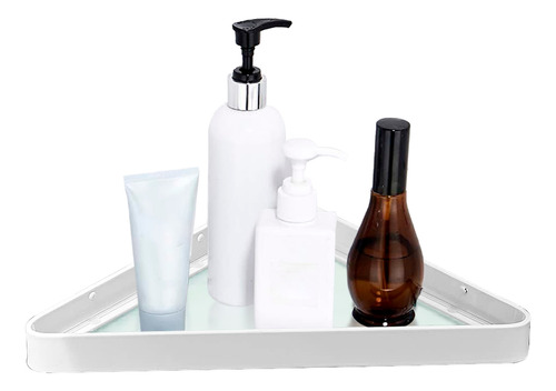 Estante Vidrio Templado Repisa Baño Esquinero En Acero Inox. Color Blanco