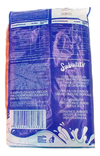 Sabalitos 800ml 10pzas Originales Tampico (pack De 5 Bolsas)