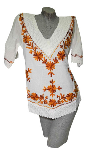 Blusa Camisola Bordada Hindu Artesanal 100%algodon Puntilla