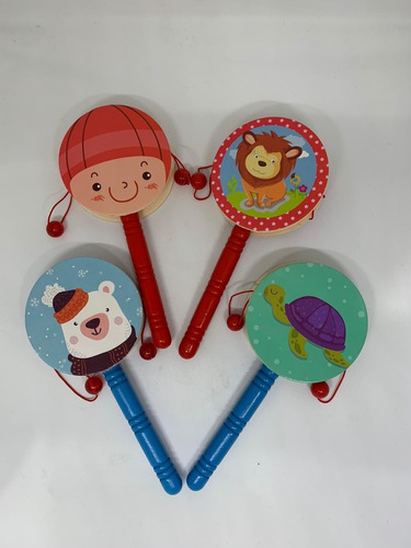 Pandereta Maraca De Madera Instrumento Musical Niños Juguete