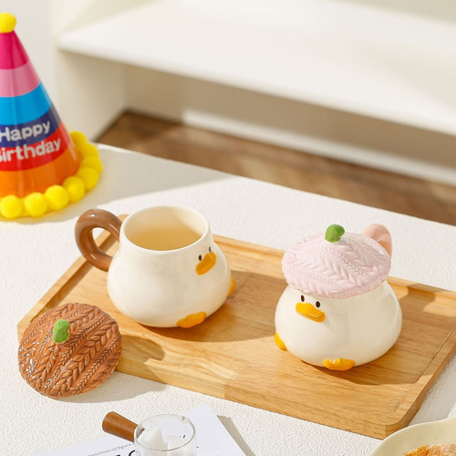 Taza Café Pato Divertida Con Tapa - Vajilla Animales